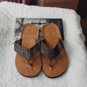 New Brown Mens Woven Thong Leather Sandals